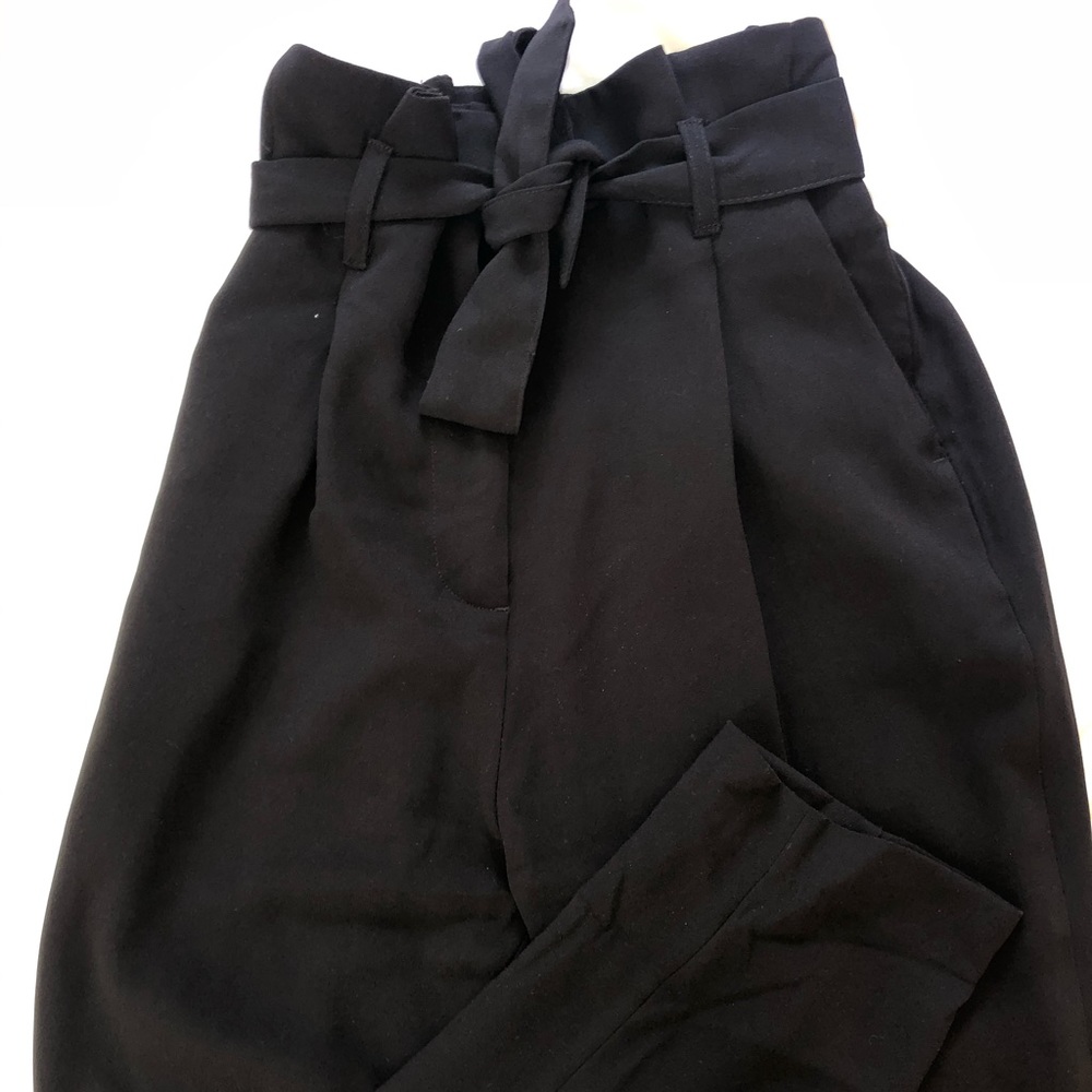 H&M black belted straight legged pants